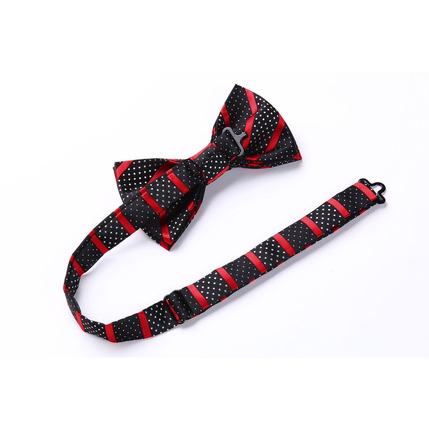 Hisdern Striped Suspenders Pre-tied Bow Tie Set Red Black Black Groom Outfit