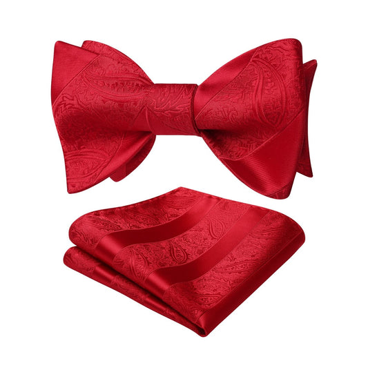 Hisdern Red Striped Bow Tie Accessories Set For Evening Wear
