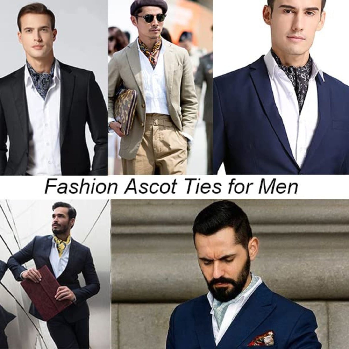 Hisdern Floral Blue Ascot Cravat for Men Wedding Formal
