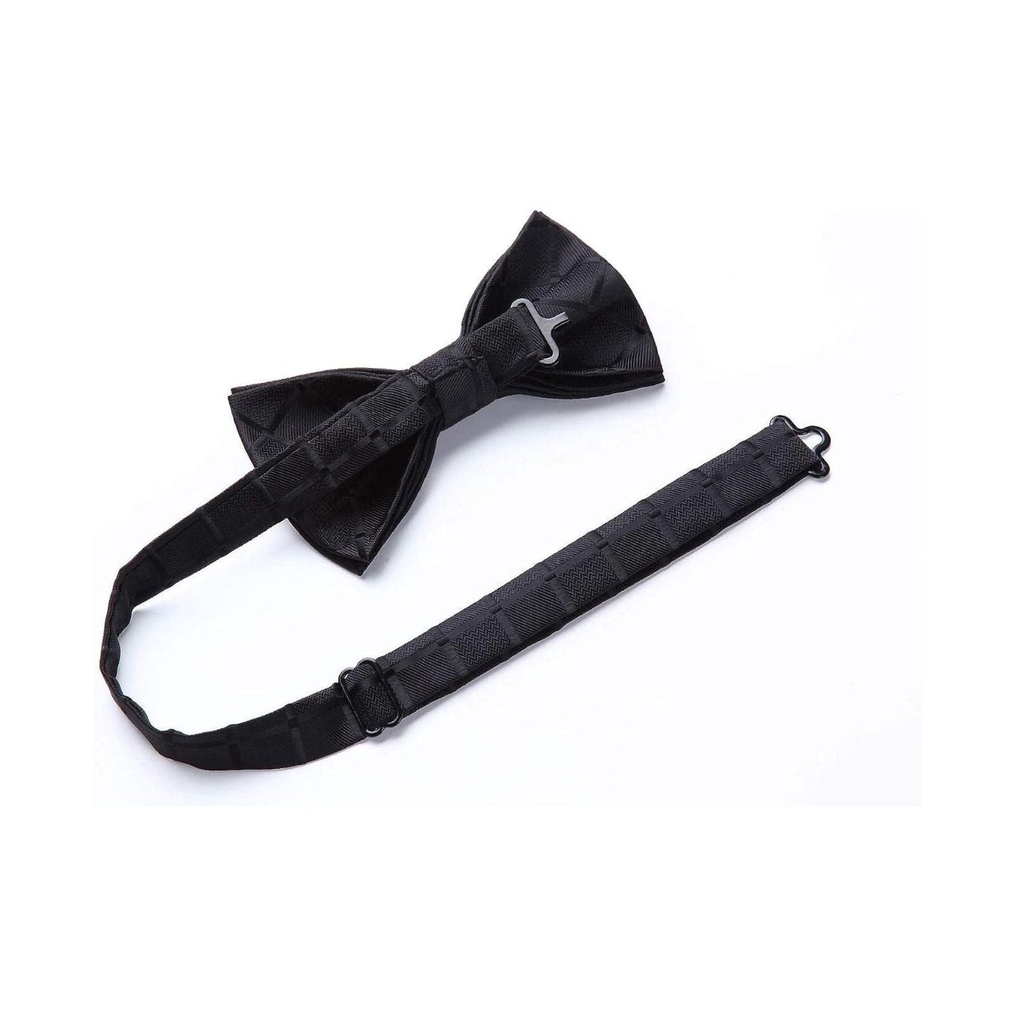 Hisdern Black Plaid Pre-Tied Bow Tie Accessories Set For Evening Wear