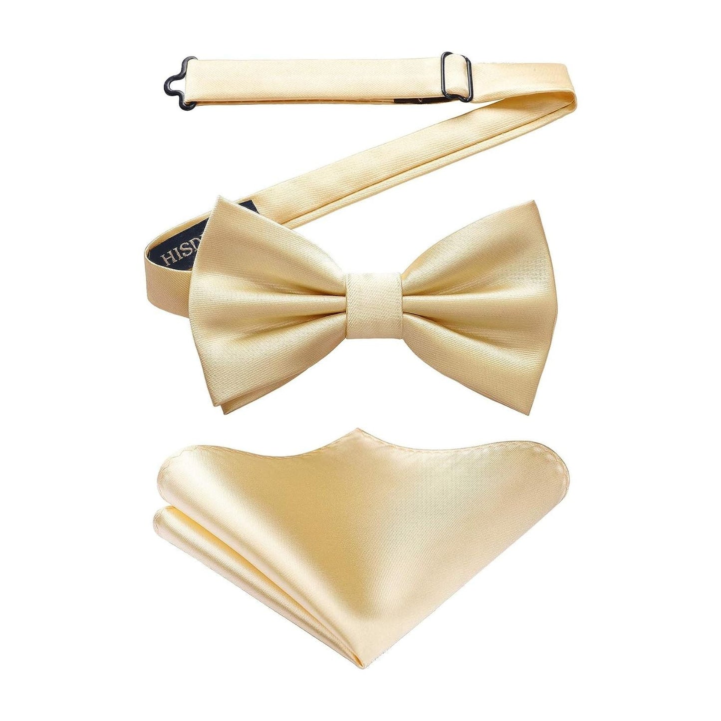 Hisdern Champagne Solid Pre-Tied Bow Tie Accessories Set For Evening Wear