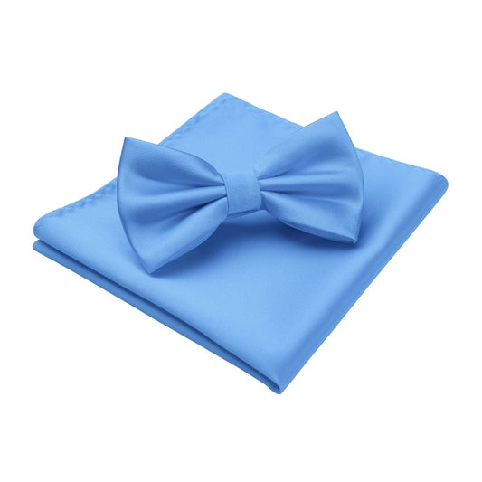 Hisdern Blue Solid Pre-Tied Bow Tie Accessories Set For Evening Wear