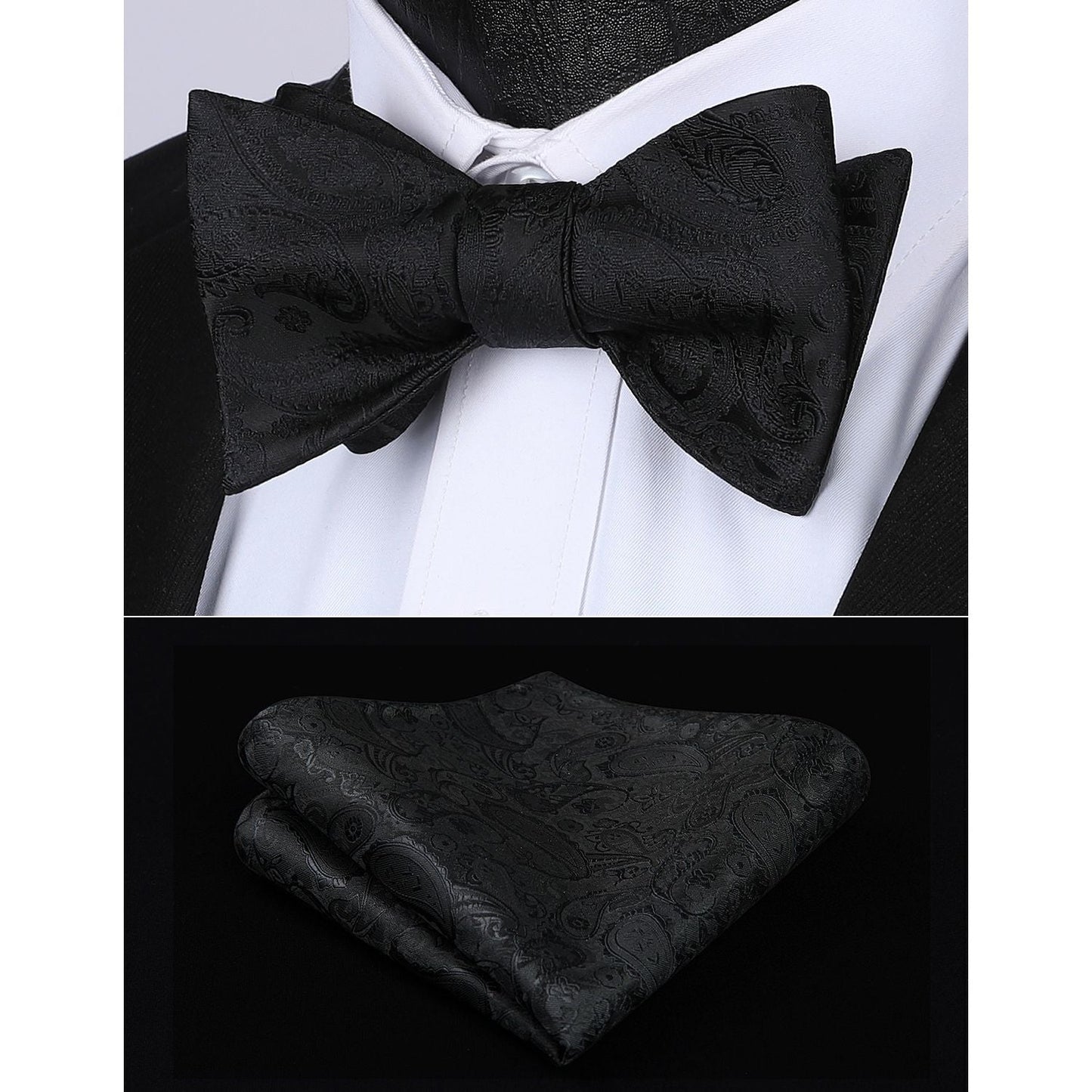 Hisdern Black Paisley Bow Tie Set For Evening Wear