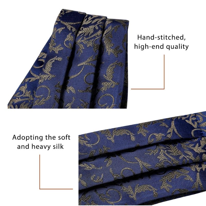 Hisdern Floral Navy Blue Ascot Cravat for Men Wedding Formal