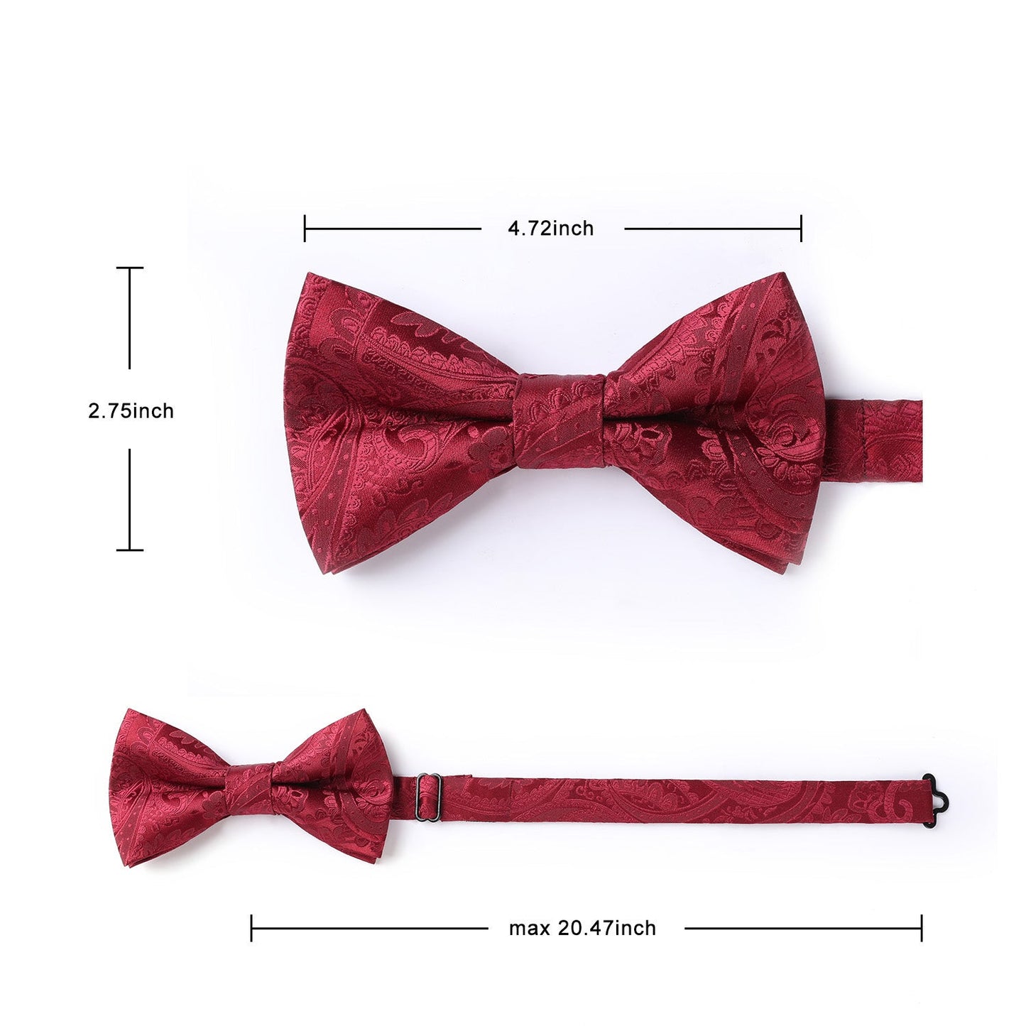 Hisdern Burgundy Paisley Pre-Tied Bow Tie Handkerchief For Evening Wear