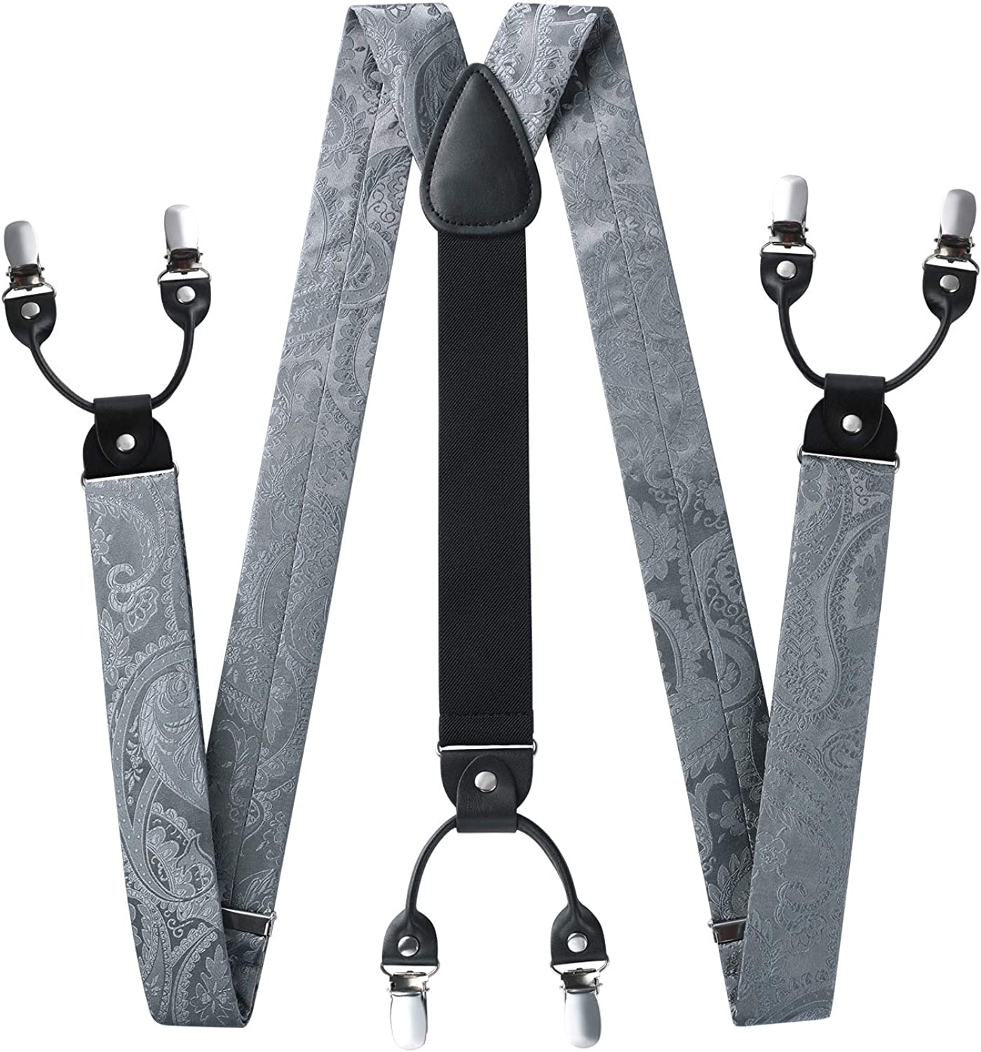 Hisdern Paisley Suspenders Pre-tied Bow Tie Set Grey Formal Accessories