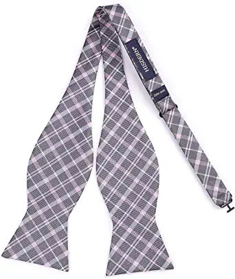 Hisdern Plaid Suspenders Bow Tie Set Pink Grey Pattern Accessories