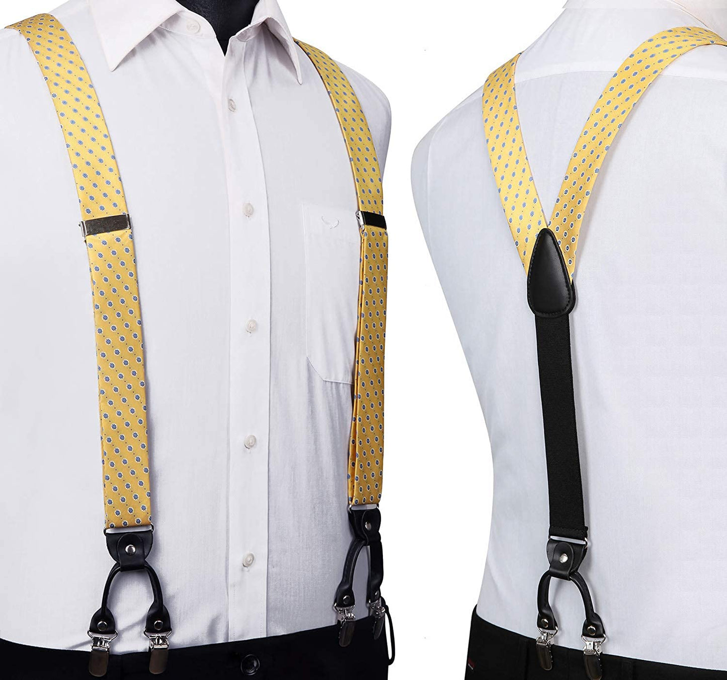 Hisdern Floral Suspenders Bow Tie Set Yellow Formal Accessories
