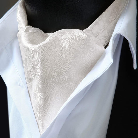 Hisdern Floral Beige Ascot Cravat for Men Wedding Formal
