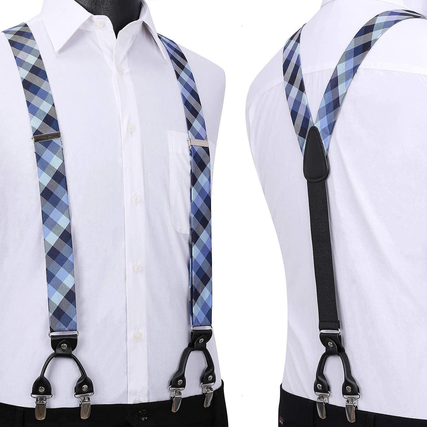 Hisdern Plaid Suspenders Bow Tie Set Blue Pattern Accessories