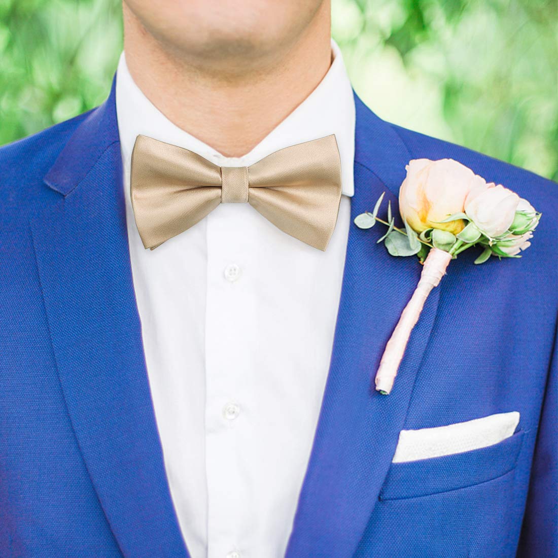 Hisdern Champagne Solid Pre-Tied Bow Tie Adjustable For Wedding Party