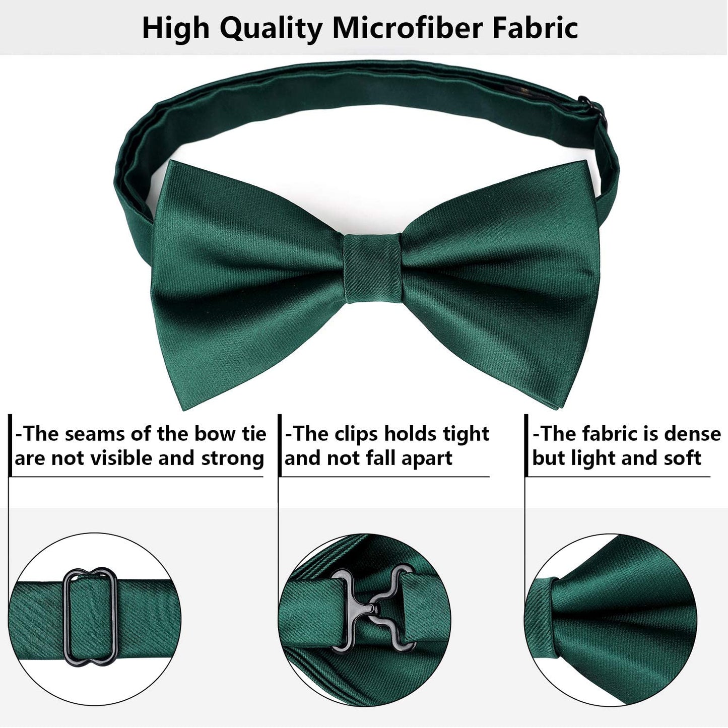 Hisdern Dark Green Solid Pre-Tied Bow Tie Accessories Set For Evening Wear
