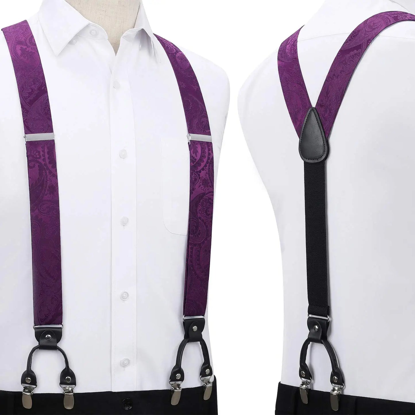 Hisdern Paisley Suspenders Pre-tied Bow Tie Set Purple Formal Accessories