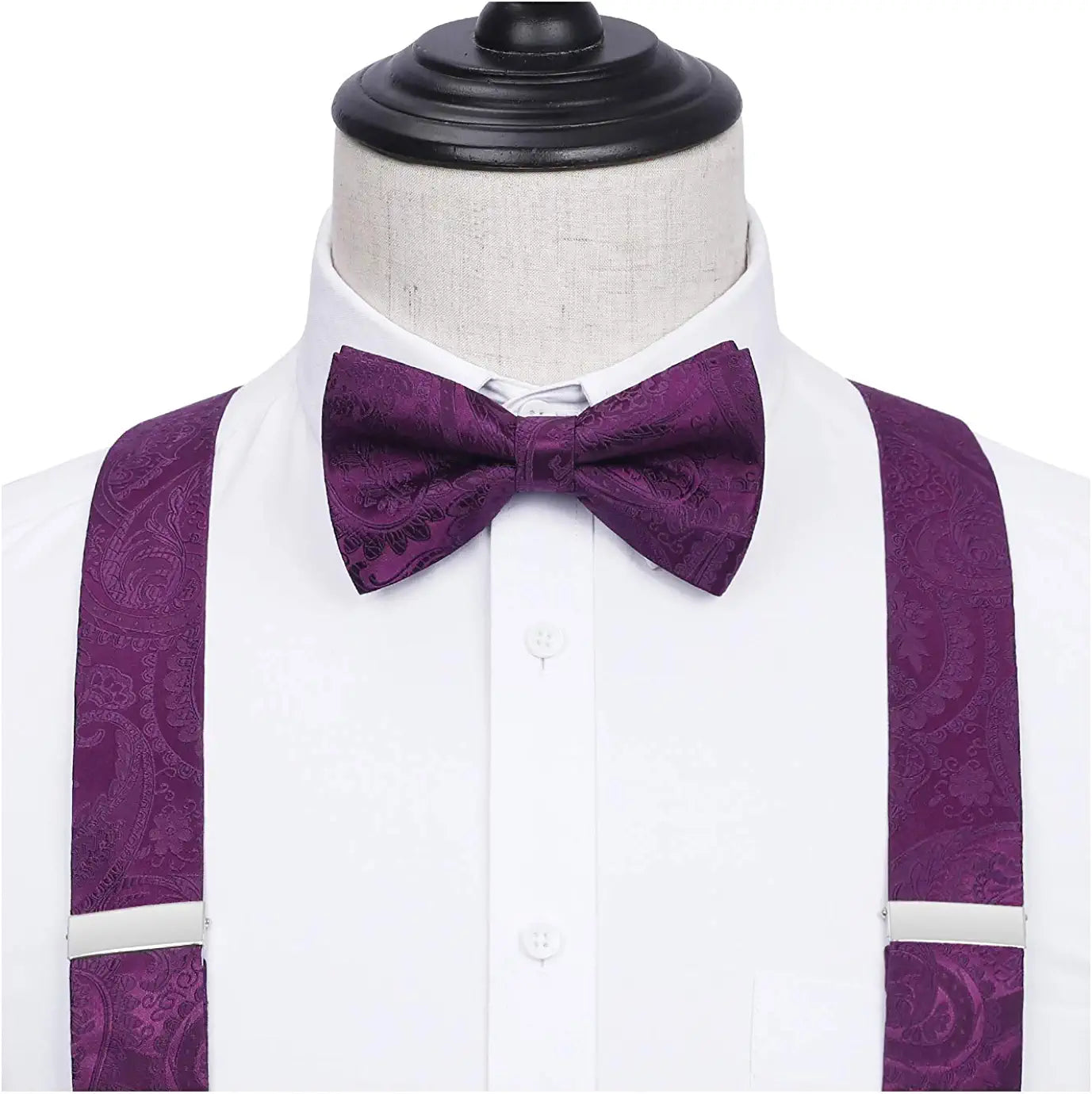 Hisdern Paisley Suspenders Pre-tied Bow Tie Set Purple Formal Accessories