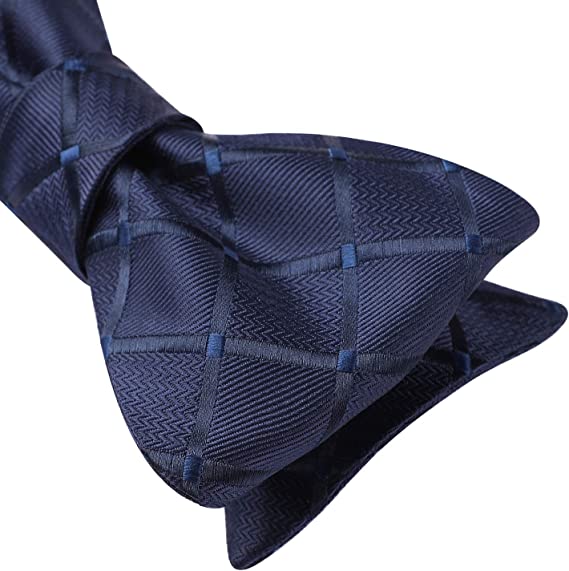 Hisdern Navy Blue Plaid Bow Tie Set For Special Occasions