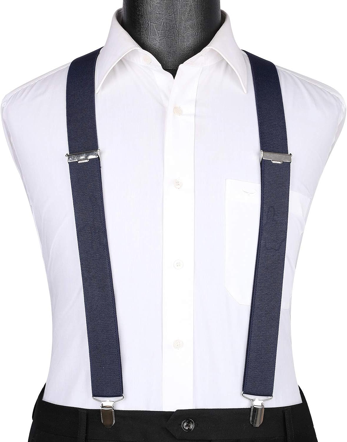 Hisdern 2pcs 1.4 Inch Adjustable Suspender Blue Grey 4-Clip for Formal Pants