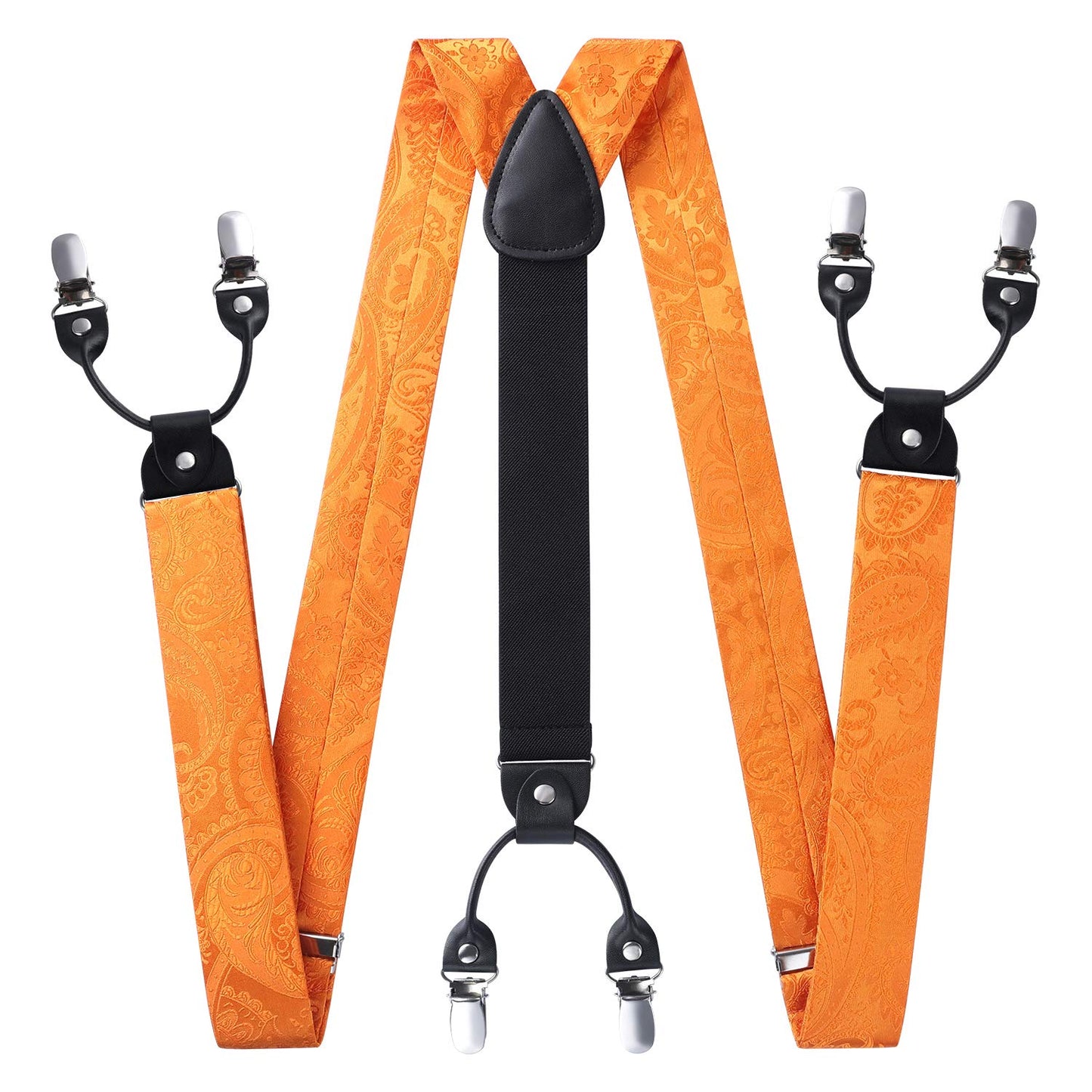 Hisdern Paisley Suspenders Pre-tied Bow Tie Set Orange Formal Accessories