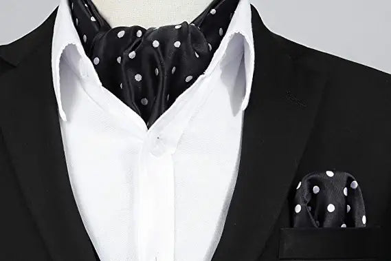 Hisdern Polka Dot Ascot Black Cravat for Men Vintage Style Neckwear