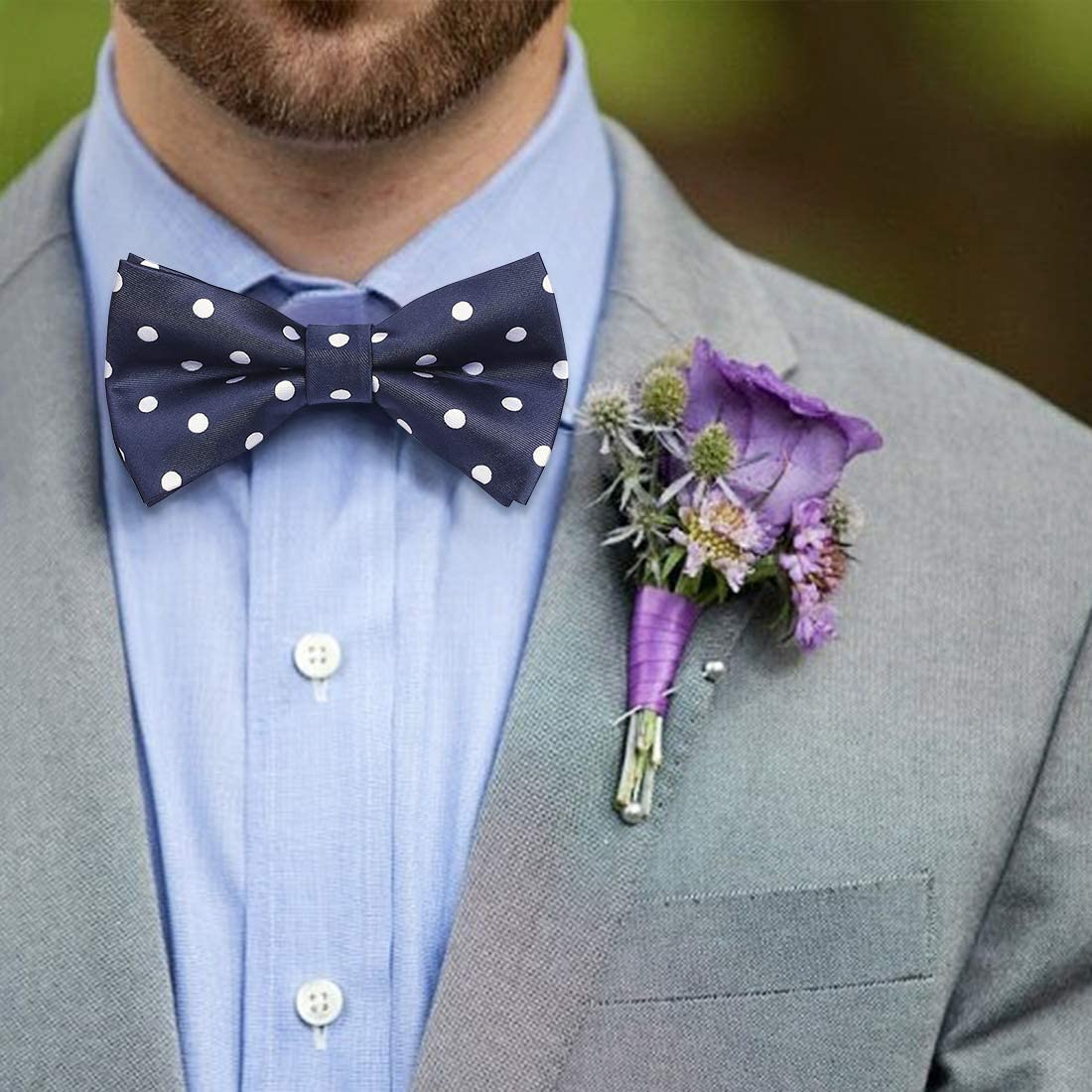 Hisdern Blue Polka Dot Pre-Tied Bow Tie Set For Evening Wear
