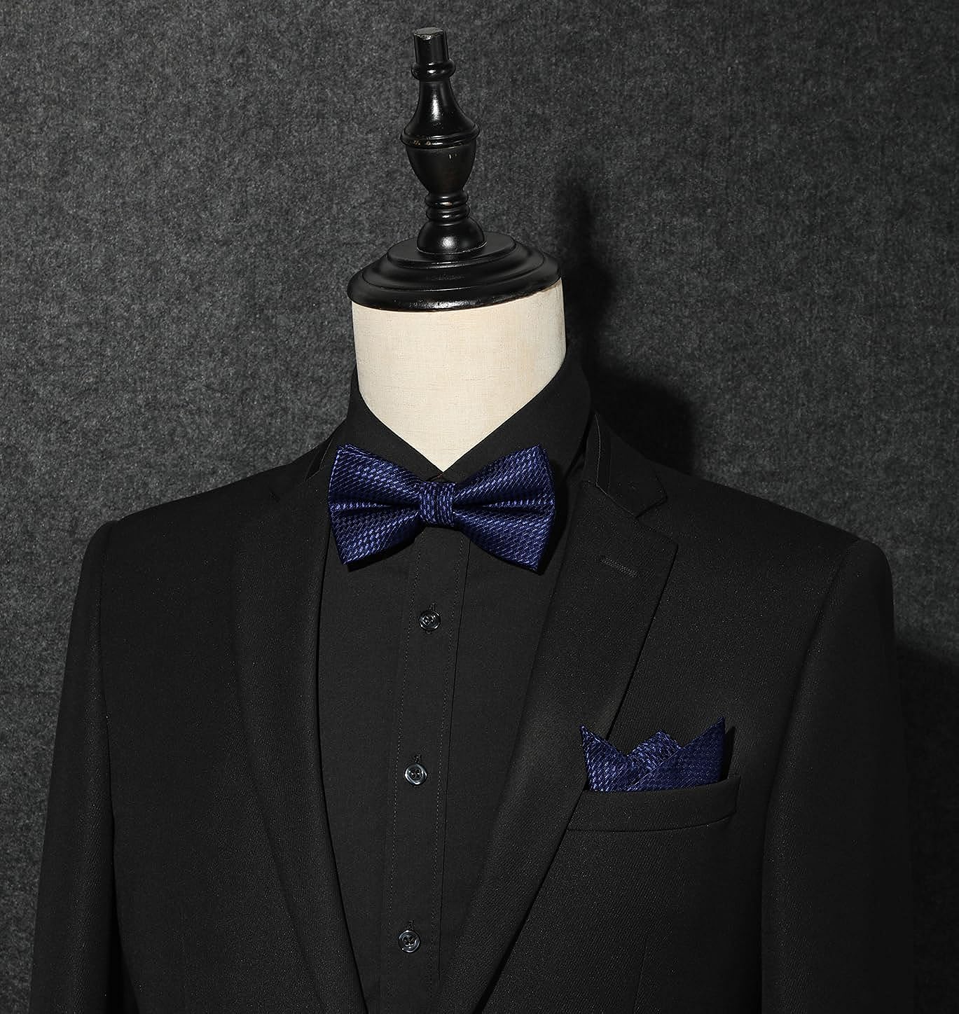 Hisdern Navy Blue Plaid Pre-Tied Bow Tie Accessories Set For Evening Wear