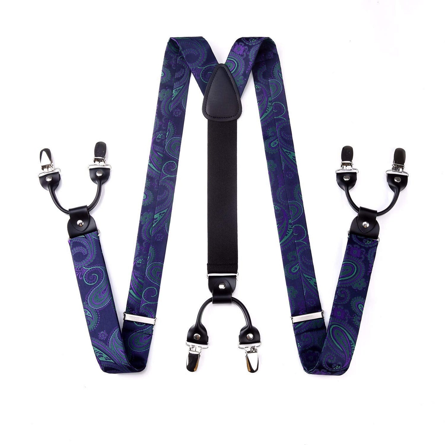 Hisdern Paisley Suspenders Bow Tie Set Blue Purple Formal Accessories