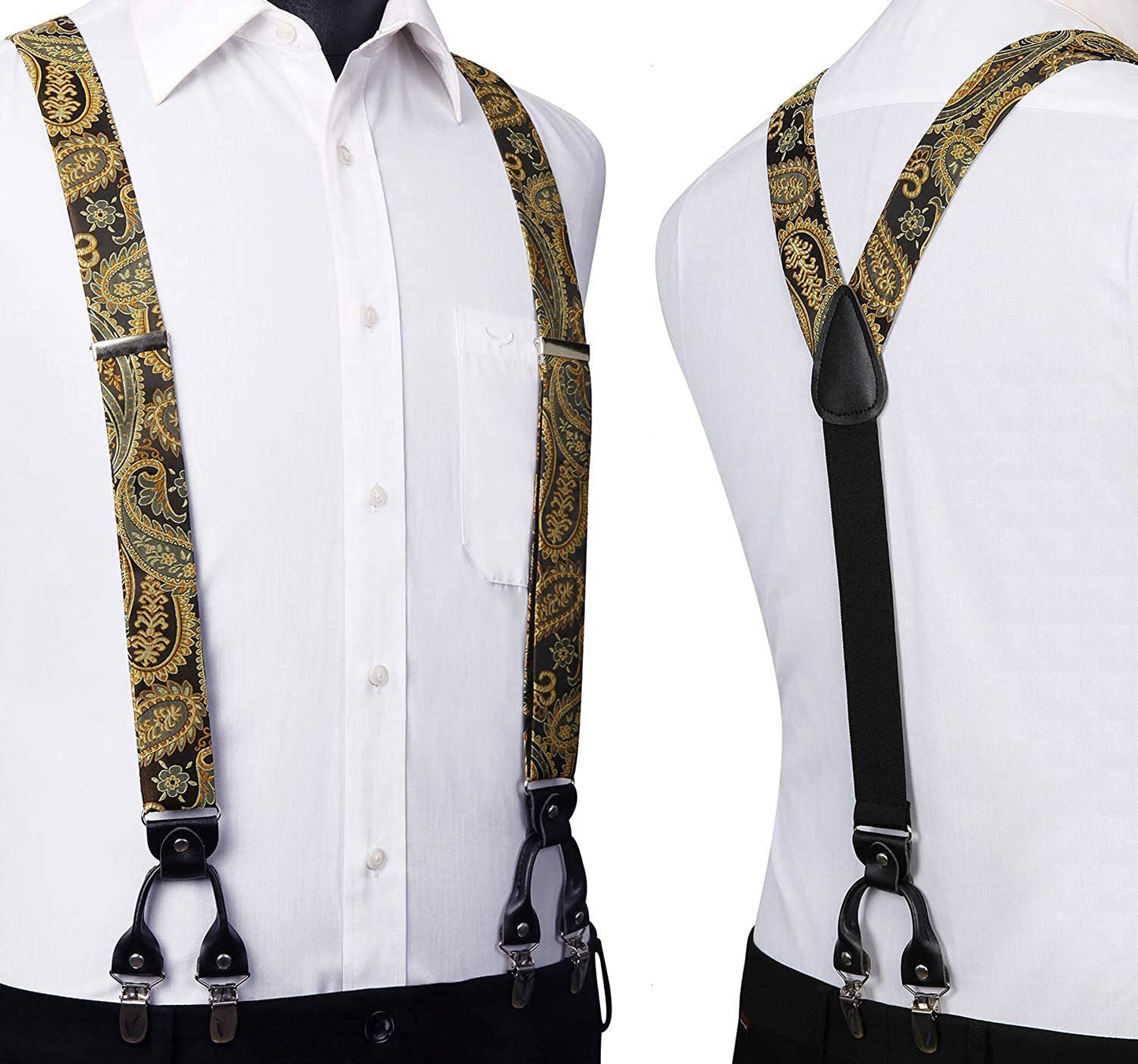Hisdern Paisley Suspenders Pre-tied Bow Tie Set Gold Formal Accessories
