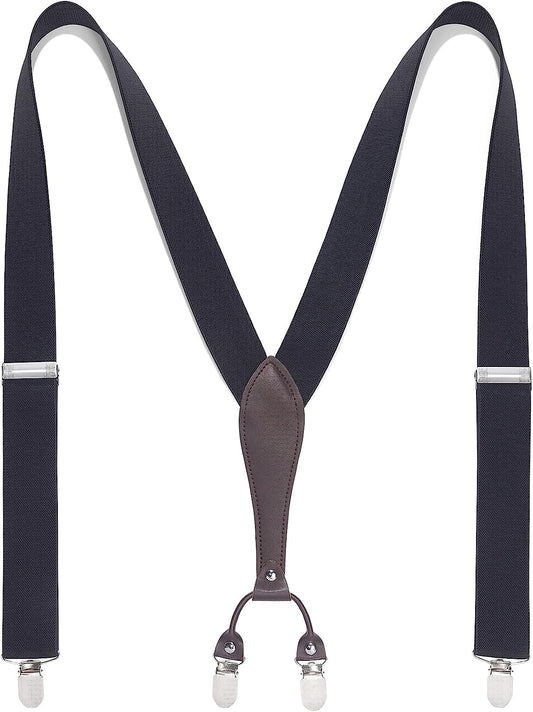 Hisdern Classic Black Suspenders Y-Back Adjustable Fit for Men