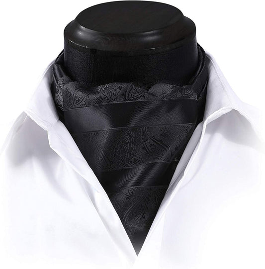 Hisdern Paisley Ascot Cravat for Men Black Formal Neckwear