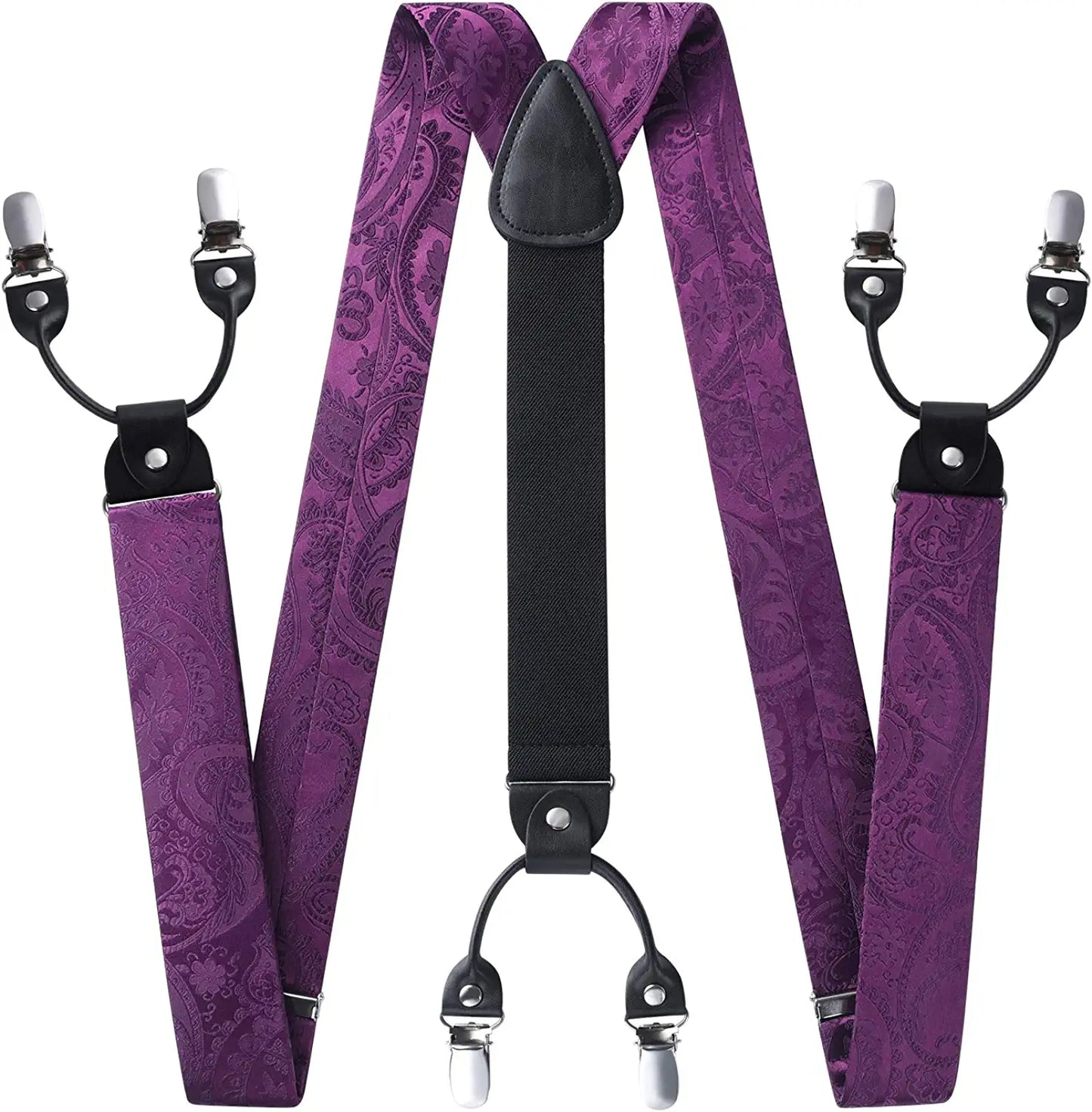 Hisdern Paisley Suspenders Pre-tied Bow Tie Set Purple Formal Accessories