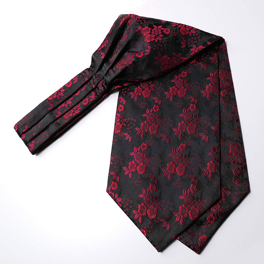 Hisdern Floral Red Black Ascot Cravat for Men Wedding Formal