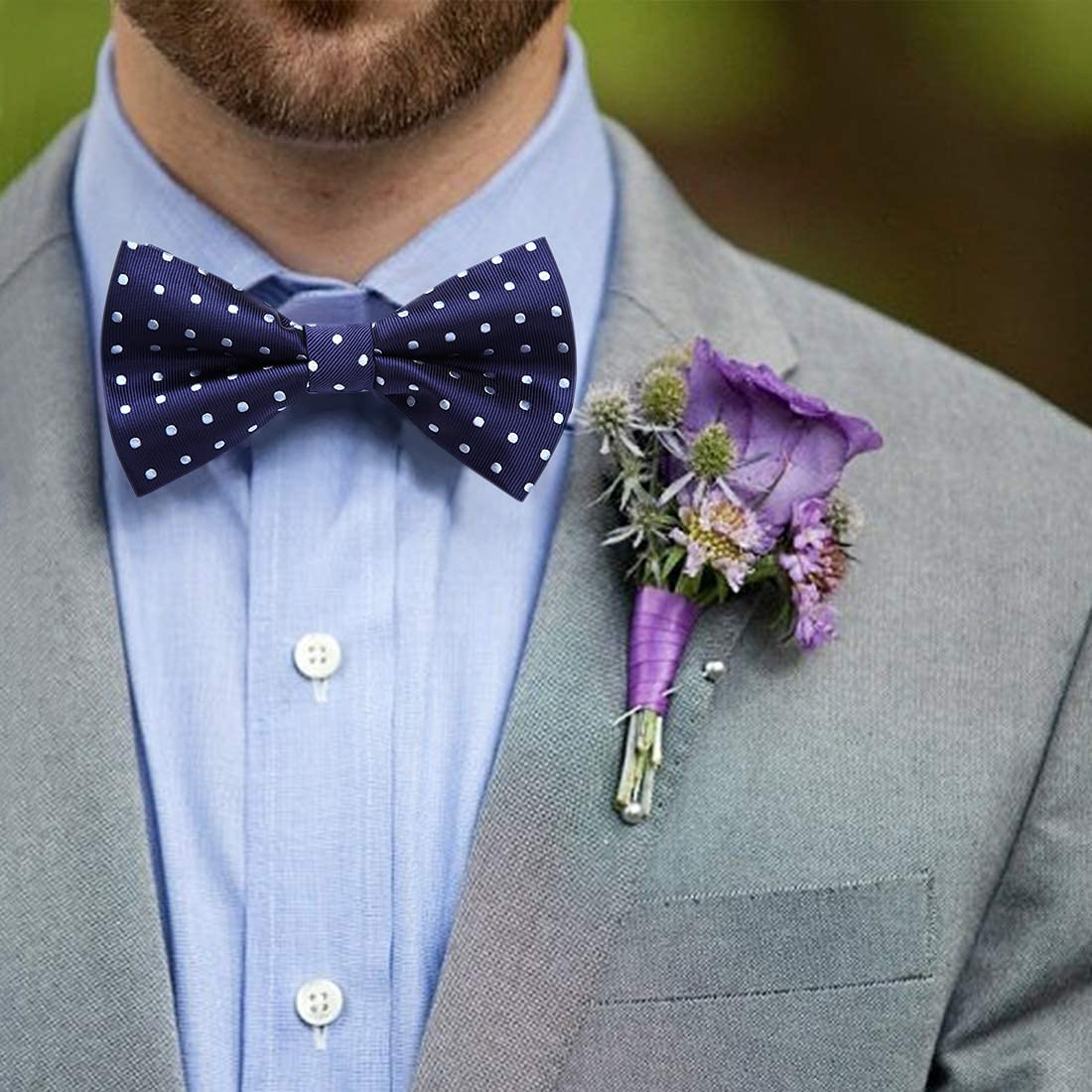 Hisdern Polka Dots Blue Bow Tie Set for Party Wedding