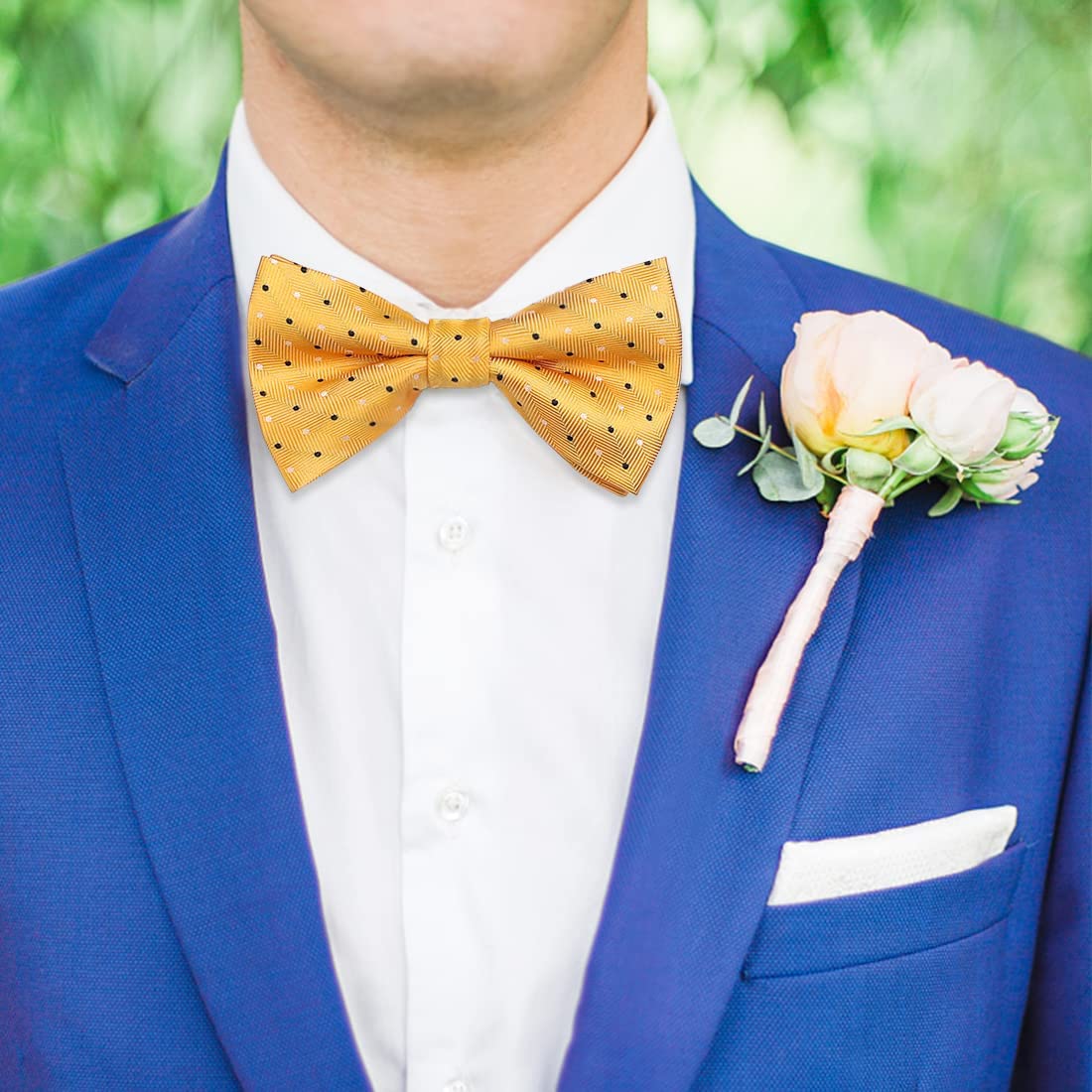 Hisdern Yellow Polka Dot Pre-Tied Bow Tie Set For Evening Wear