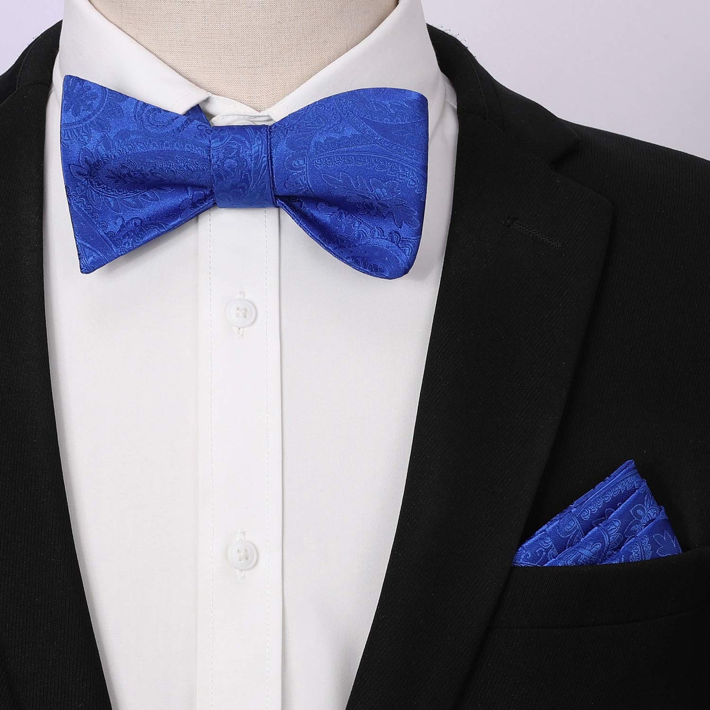 Hisdern Blue Paisley Bow Tie Set For Evening Wear