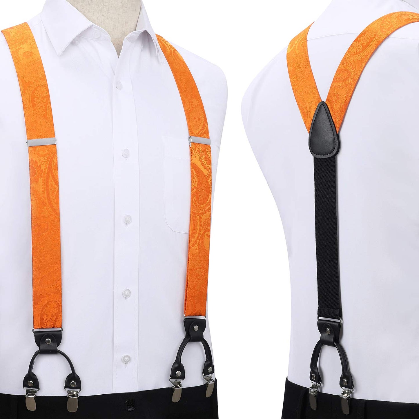 Hisdern Paisley Suspenders Pre-tied Bow Tie Set Orange Formal Accessories