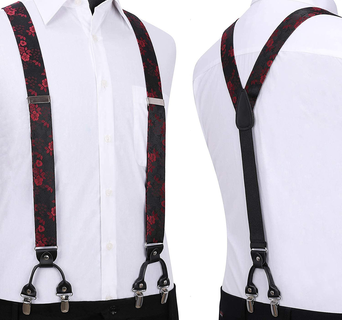 Hisdern Paisley Suspenders Pre-tied Bow Tie Set Red Black Formal Accessories