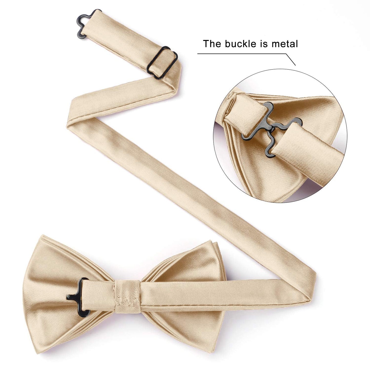 Hisdern Champagne Solid Pre-Tied Bow Tie Adjustable For Wedding Party