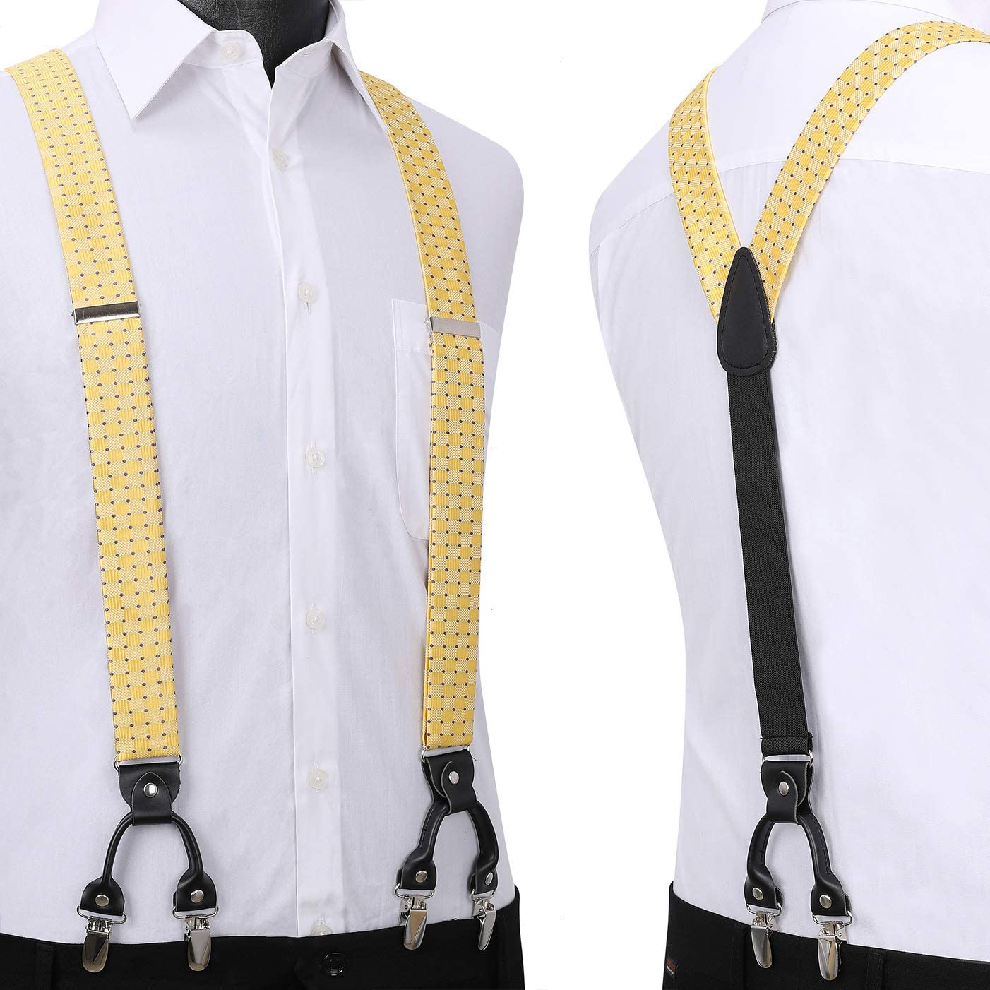 Hisdern Plaid Suspenders Bow Tie Set Yellow Pattern Accessories