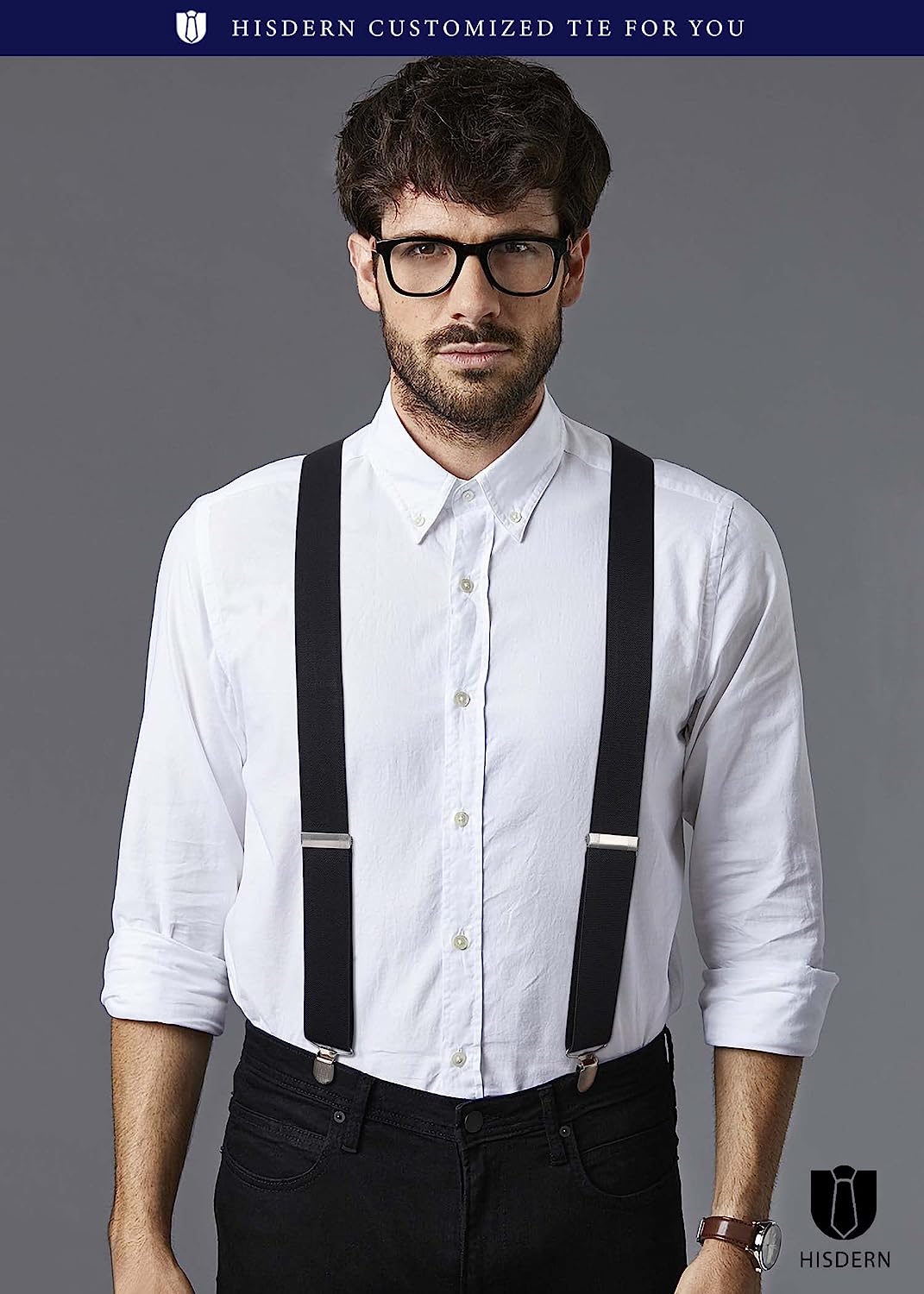 Hisdern Classic Black Suspenders Y-Back Adjustable Fit for Men