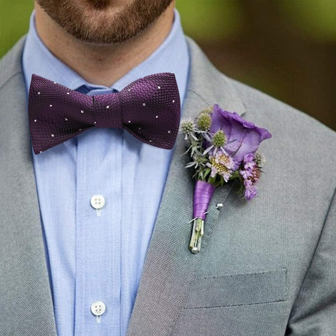 Hisdern Purple Plaid Bow Tie Set For Special Occasions