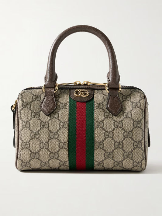G Ophidia leather- and webbing-trimmed printed coated-canvas tote 0424061405