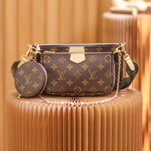 Handmade Leather Crossbody Bag Monogram Brown Multi Pochette