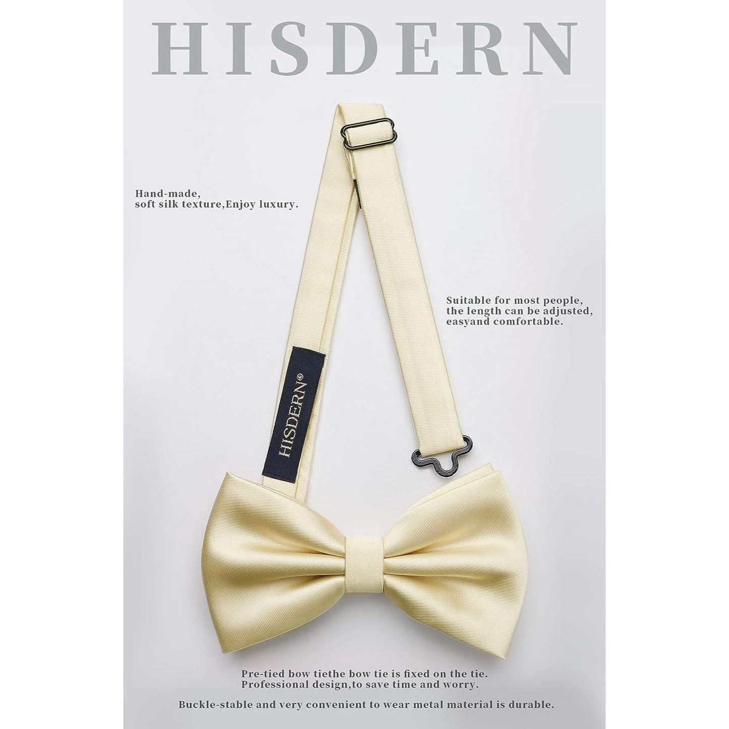 Hisdern Champagne Solid Pre-Tied Bow Tie Accessories Set For Evening Wear