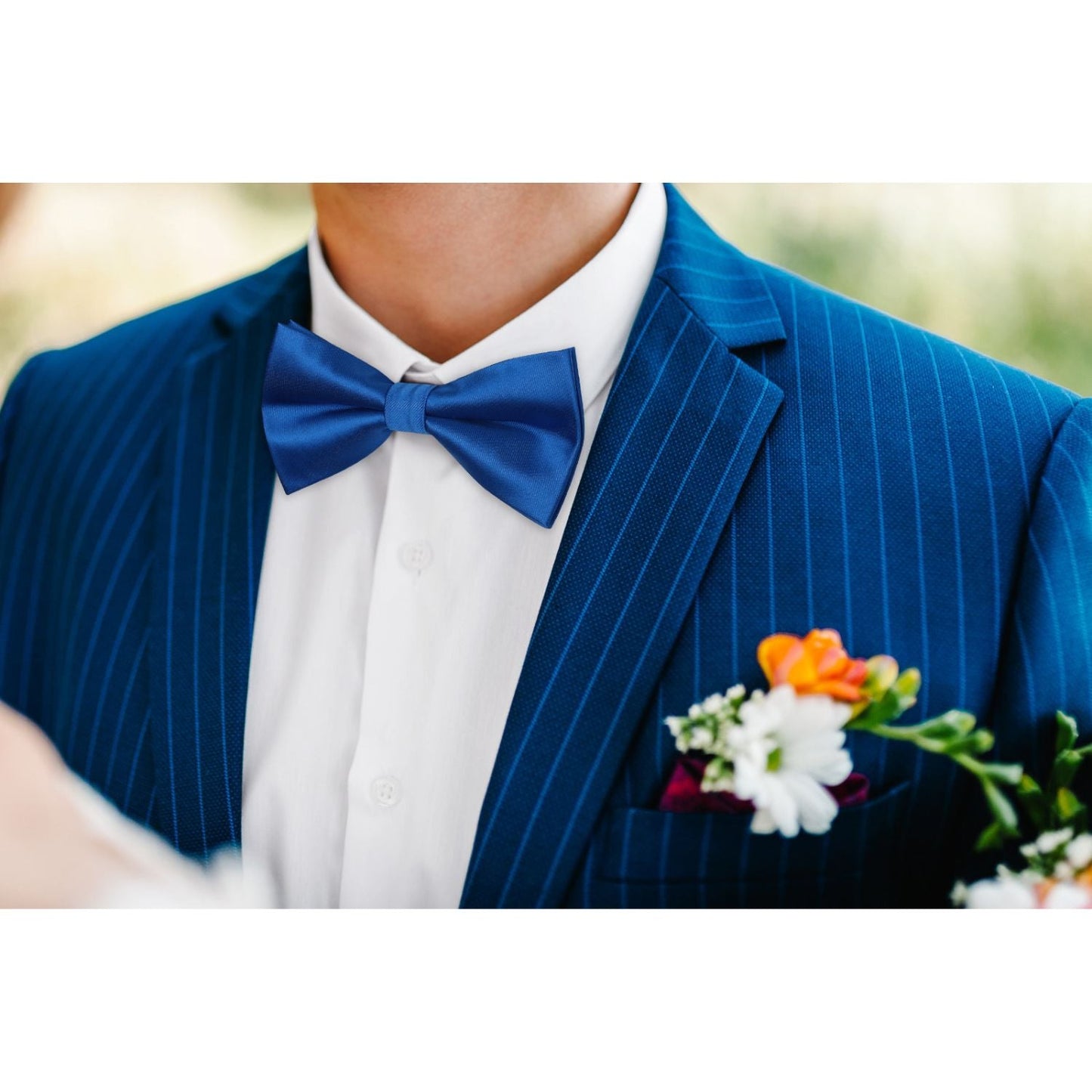 Hisdern Royal Blue Solid Pre-Tied Bow Tie Adjustable For Wedding Party