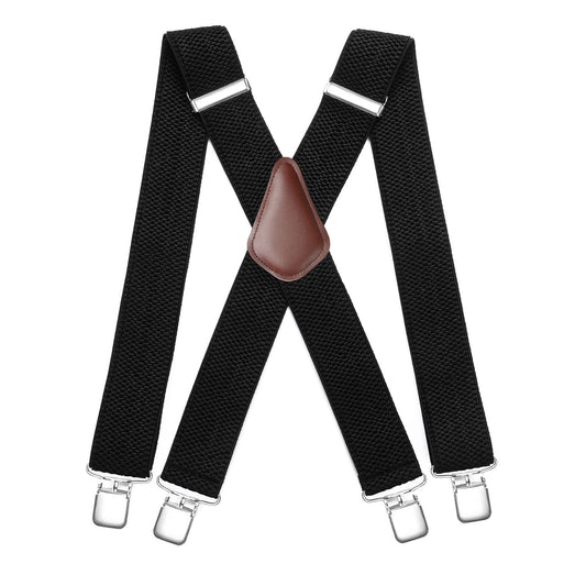 Hisdern 2 Inch Adjustable Suspender Black with 4-Clip for Formal Pants