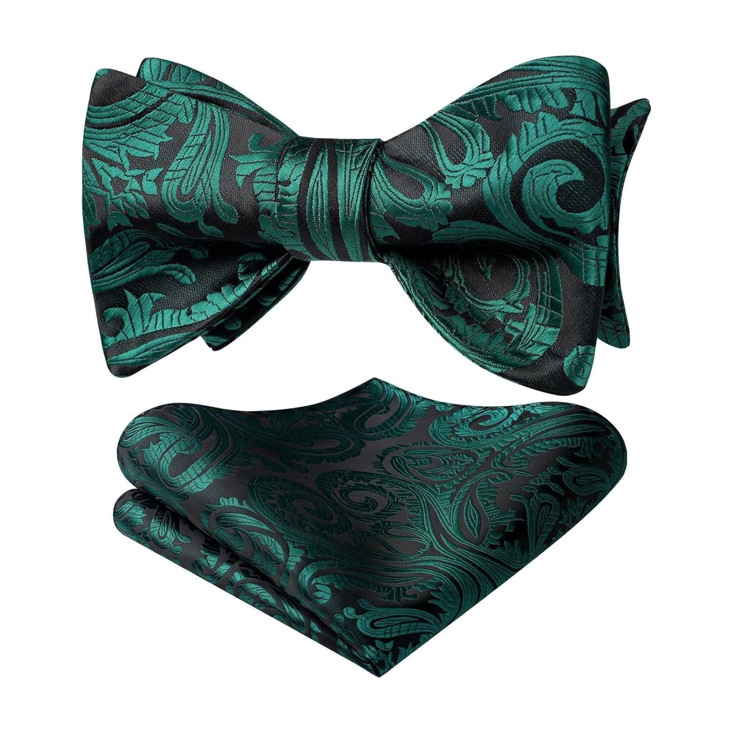 Hisdern Teal Paisley Bow Tie Set For Evening Wear