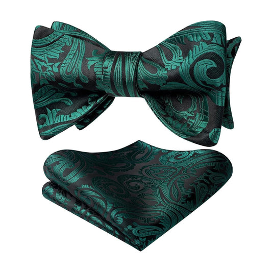 Hisdern Teal Paisley Bow Tie Set For Evening Wear