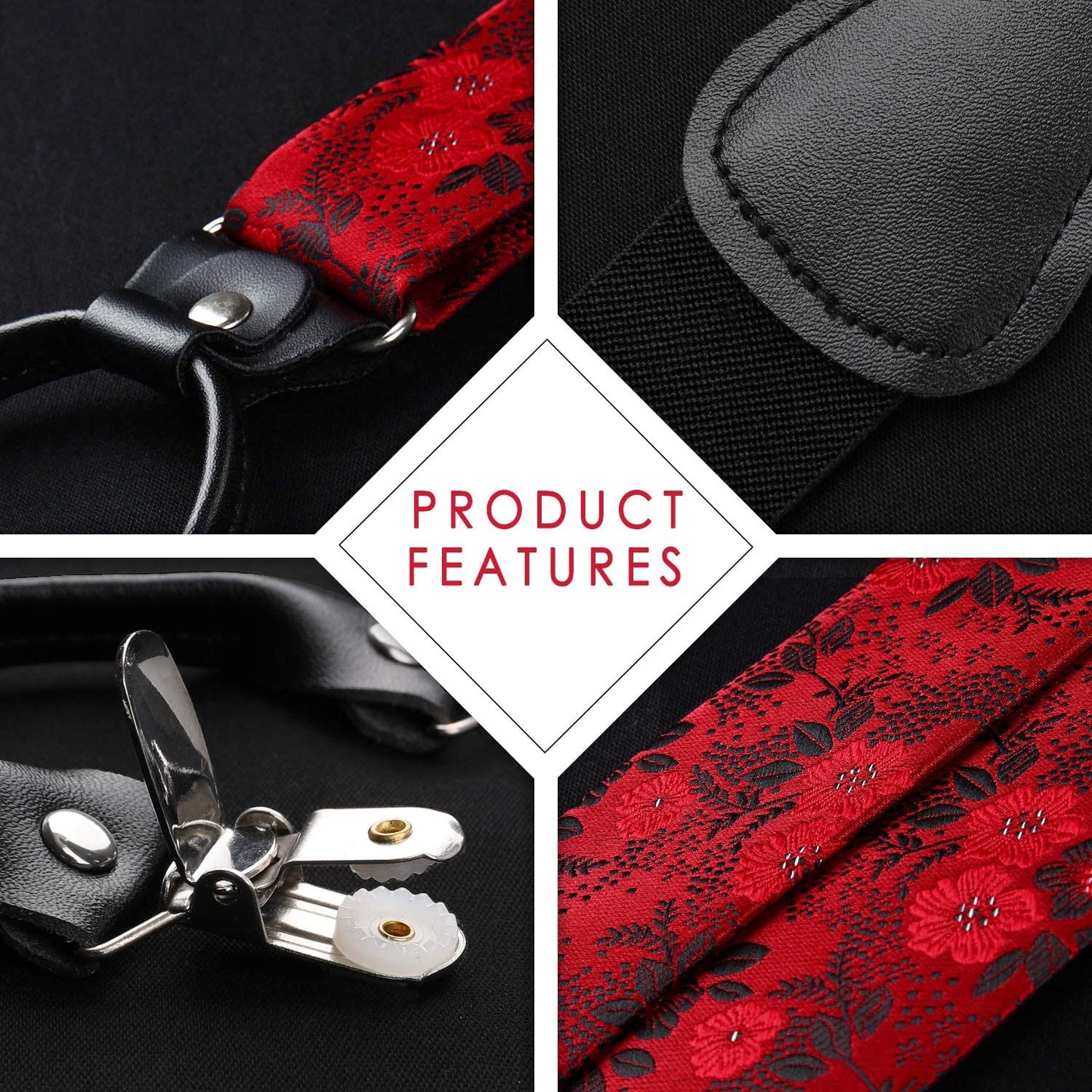 Hisdern Paisley Suspenders Bow Tie Set Red Formal Accessories