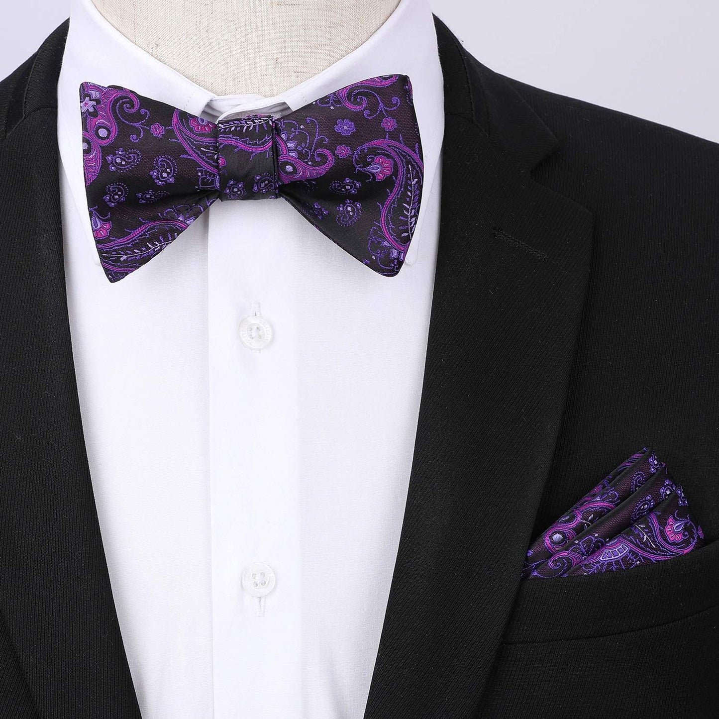 Hisdern Paisley Suspenders Bow Tie Set Purple Black Formal Accessories