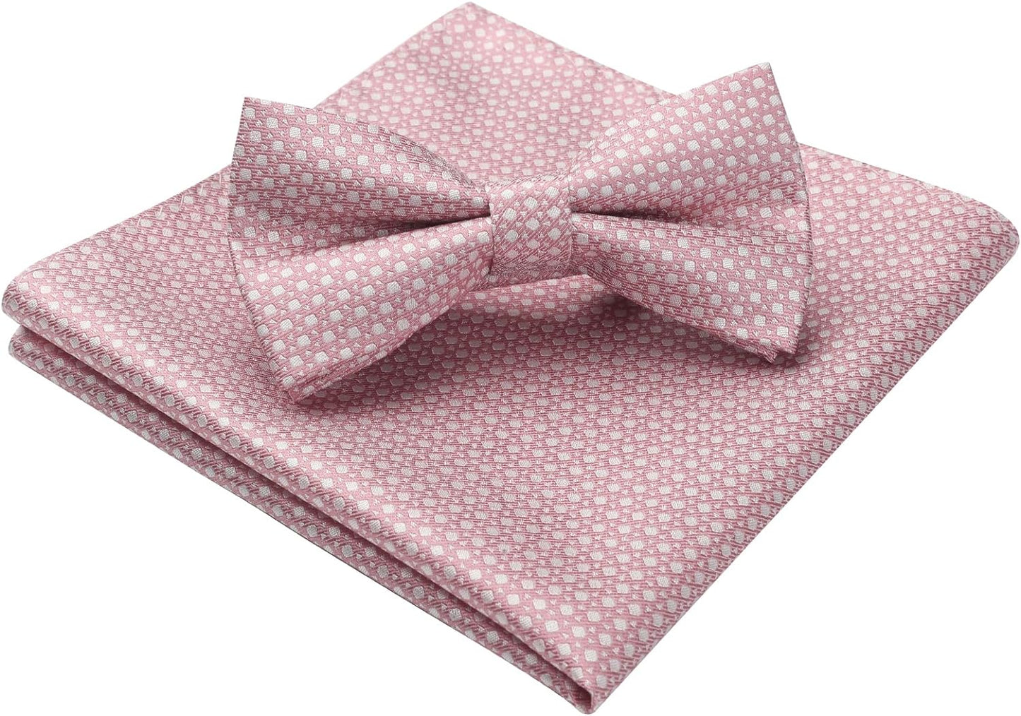 Hisdern Pink Plaid Pre-Tied Bow Tie Accessories Set For Evening Wear