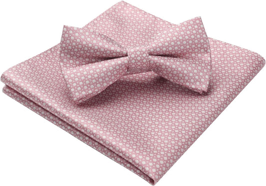 Hisdern Pink Plaid Pre-Tied Bow Tie Accessories Set For Evening Wear